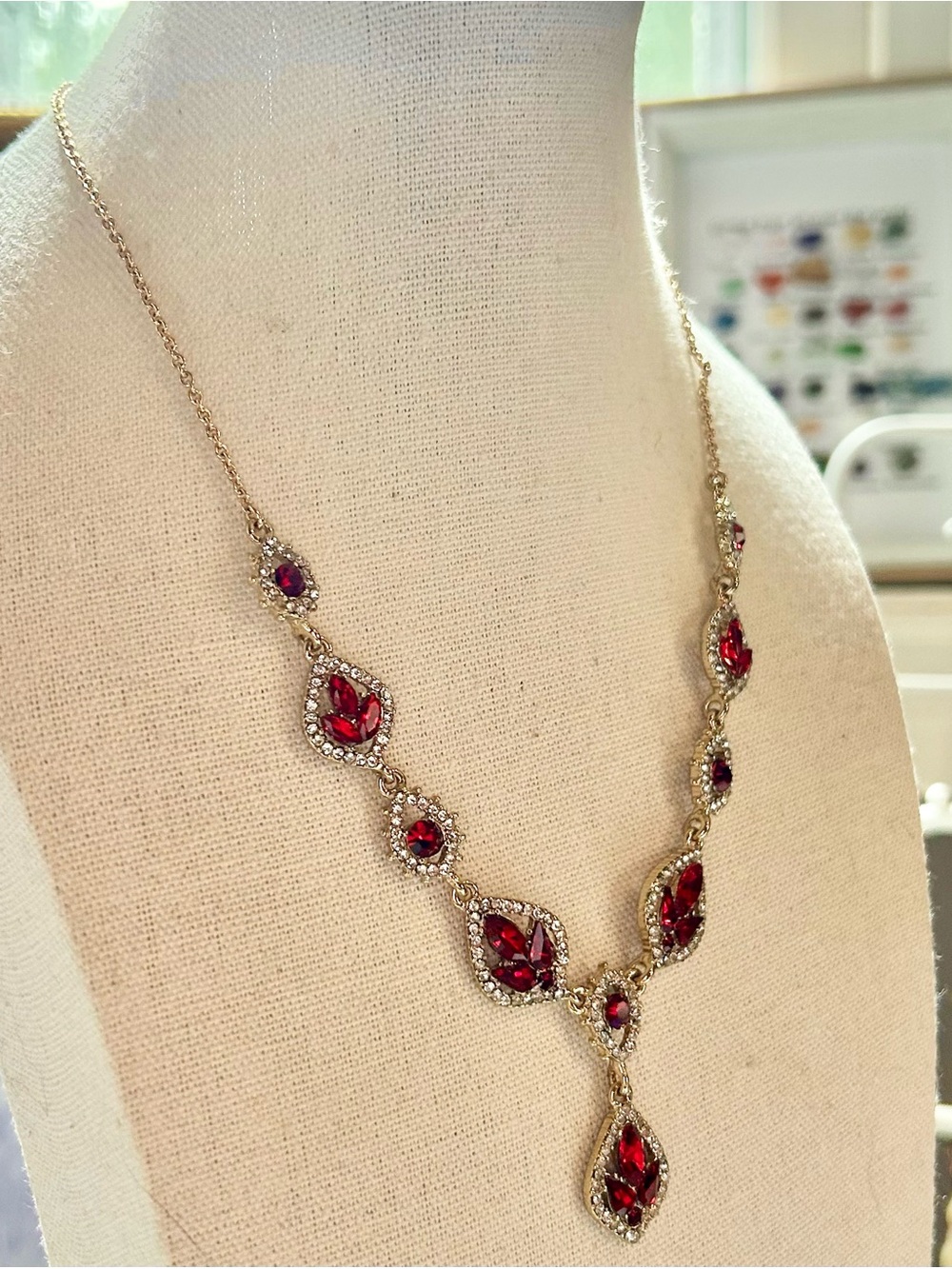 Marchesa “Poise” Y Drop Necklace Ruby Red - Picture 6 of 10